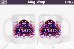 Pisces Zodiac Mug Wrap | Astrology Cup Sublimation Product Image 1