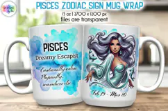 Zodiac Sign Mug Wrap PNG, Pisces 15oz Sublimation Design Product Image 1