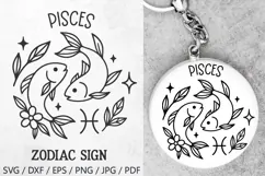 Pisces Zodiac Sign SVG – cute pisces illustration with floral details and stars. Perfect for astrology t-shirts, mugs, tote bags, keychains, zodiac stickers, planners, posters, invitations, horoscope crafts, and birthday gifts.