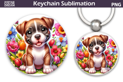 Pit Bull Round Keychain | Dog Floral Key Keychain Product Image 1