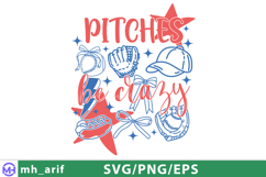 Pitches Be Crazy Baseball Hand-Drawn SVG Design Product Image 1