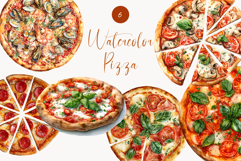 Watercolor Pizza Clipart Set 6 Hand-Painted Italian Food Product Image 1