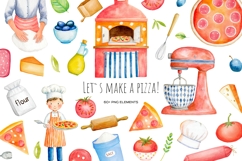 Watercolor pizza clipart. Lets make a pizza. Pizza margarita Product Image 1