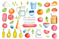 Watercolor pizza clipart. Lets make a pizza. Pizza margarita Product Image 2