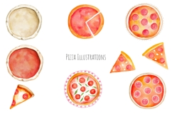 Watercolor pizza clipart. Lets make a pizza. Pizza margarita Product Image 3