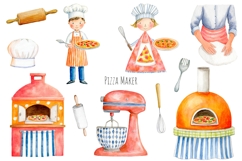 Watercolor pizza clipart. Lets make a pizza. Pizza margarita Product Image 4
