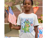 Striped 4th of July Kids Gator PNG Bundle Patriotic Boy Girl Product Image 2