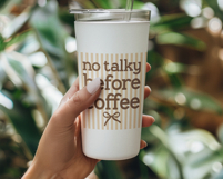 Preppy No Talky Before Coffee Png | Funny Striped Coffee Png Product Image 4
