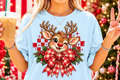 Cute Christmas Reindeer PNG | Buffalo Plaid Bow & Holly Png Product Image 4