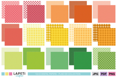 Plaid scrapbook papers in rainbow colors, gingham and tartan backgrounds for crafts