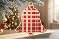 Plaid Christmas Bell Ornament SVG, Laser Cut File Product Image 1