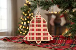 Plaid Christmas Bell Ornament SVG, Laser Cut File Product Image 2