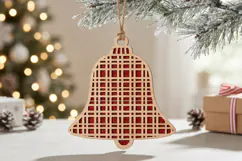 Plaid Christmas Bell Ornament SVG Laser Cut File Product Image 2