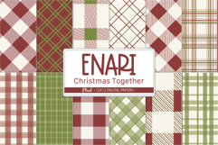 Set of 12 plaid Christmas digital papers in red and green with gingham and tartan patterns, perfect for holiday crafts and scrapbooking.