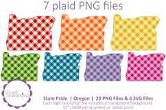 Plaid clip art featuring the Oregon state silhouette in 7 PNG files with transparent backgrounds and a full rainbow of colors to choose from