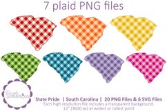 Plaid clip art featuring the South Carolina state silhouette in 7 PNG files with transparent backgrounds and a full rainbow of colors to choose from
