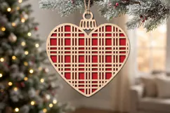 Plaid Heart Christmas Ornament SVG Cut File Product Image 2