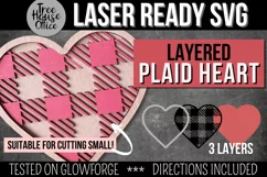 Layered plaid heart project shown in buffalo plaid pink with wood backer and frame