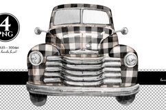 Halloween Farm clipart; Watercolor clipart; sublimation designs; Watercolor Vintage art; Plaid pickup truck clipart; old truck watercolor; black &amp; white plaid truck; transport; vehicle; retro; classic Plaid Vintage Truck Clipart; old car; vintage; auto; p