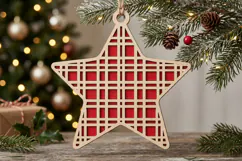 Plaid Wooden Christmas Star SVG Red Checkered Ornament Product Image 1