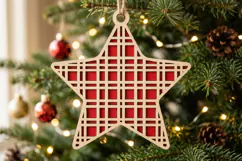 Plaid Wooden Christmas Star SVG Red Checkered Ornament Product Image 2