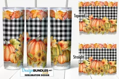 20 oz Tumbler Sublimation PNG | Buffalo Plaid Pumpkins Product Image 1