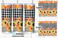 20 oz Tumbler Sublimation PNG | Buffalo Plaid Sunflowers Product Image 1
