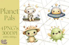 Cosmic Companions Clipart PNG, Cute Alien Creatures Product Image 1
