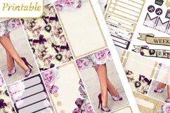 Big Planner Stickers Purple peonies flowers Girl high heels Product Image 4