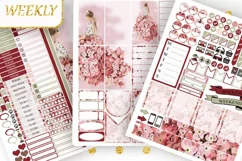 Big Planner Stickers Girl in Pink floral dress Flowers art Product Image 2