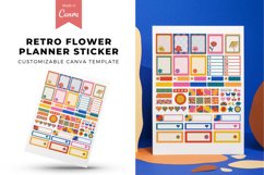 Retro Flower Planner Sticker Canva Template Product Image 1