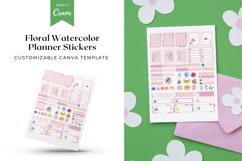 Floral Watercolor Planner Stickers Canva Template Product Image 1