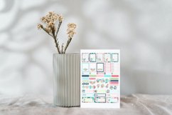 Pink and Teal Spring Flowers Planner Stickers Canva Template Product Image 4