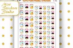 Kawaii Wash Hair Cute Girl face Planner Stickers Girls png Product Image 2