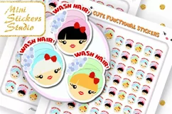 Kawaii Wash Hair Cute Girl face Planner Stickers Girls png Product Image 1