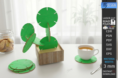 Wooden Plant Coaster Laser Cut | Leaf Cup Mat | 3D Layered Product Image 1