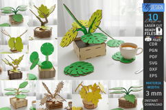 Wooden Plant Coasters Laser Cut Bundle | 3D Layered Monstera Product Image 1