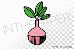Striped Flask Vase Upright Green Leaves PNG Plant Clipart Product Image 1