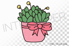 Ribbon Tied Pink Pot Rich Succulent PNG Plant Clipart Illust Product Image 1