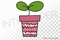 Striped Pink Pot Two Leaf Sprout PNG Plant Clipart Illust Product Image 1