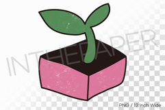 Square Pink Pot Large Leaf Sprout PNG Plant Clipart Illust Product Image 1