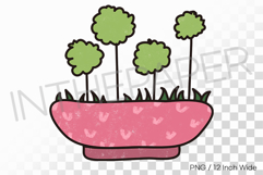Wide Pink Bowl Three Fluffy Dandelions PNG Succulent Clipart Product Image 1
