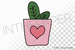 Pretty Pink Heart Pot Tiny Sprout PNG Succulent art Illust Product Image 1