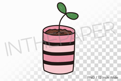 Horizontal Striped Cup Pot Single Sprout PNG Plant Clipart Product Image 1