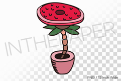 Curved Stem Red Flower Pot PNG Plant Clipart Illustration Product Image 1