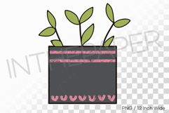 Black Patterned Square Pot Twiggy Green Leaves PNG Succulent Product Image 1