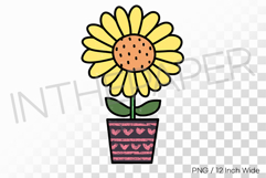 Patterned Brown Pot Yellow Sunflower PNG Plant art Illust Product Image 1