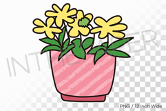 Diagonal Stripe Pink Pot Yellow Flower Bouquet PNG Plant art Product Image 1