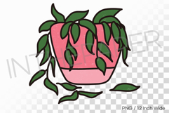 Pink Flowerpot Cascading Green Vines PNG Plant art Illust Product Image 1