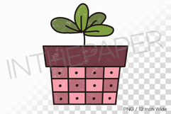 Checkered Square Pot Green Sprout PNG Plant Clipart Illust Product Image 1
